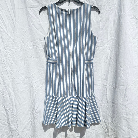 J. Crew Pinstripe Blue and White Nautical Midi Length Sleeveless Dress Lined - Picture 3 of 4